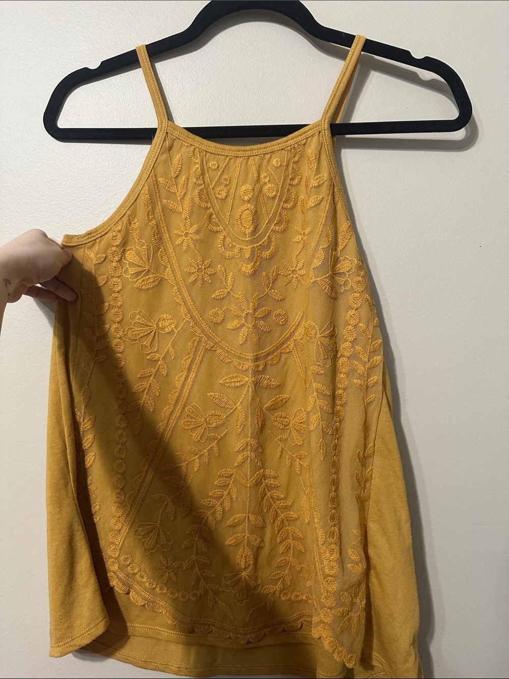 Rewind Mustard Yellow Embroidered Halter Tank Top